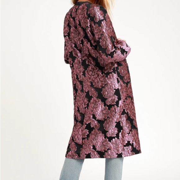 Lulus Mayia Black & Purple Jacquard Floral Print Long Jacket - Picture 3 of 7